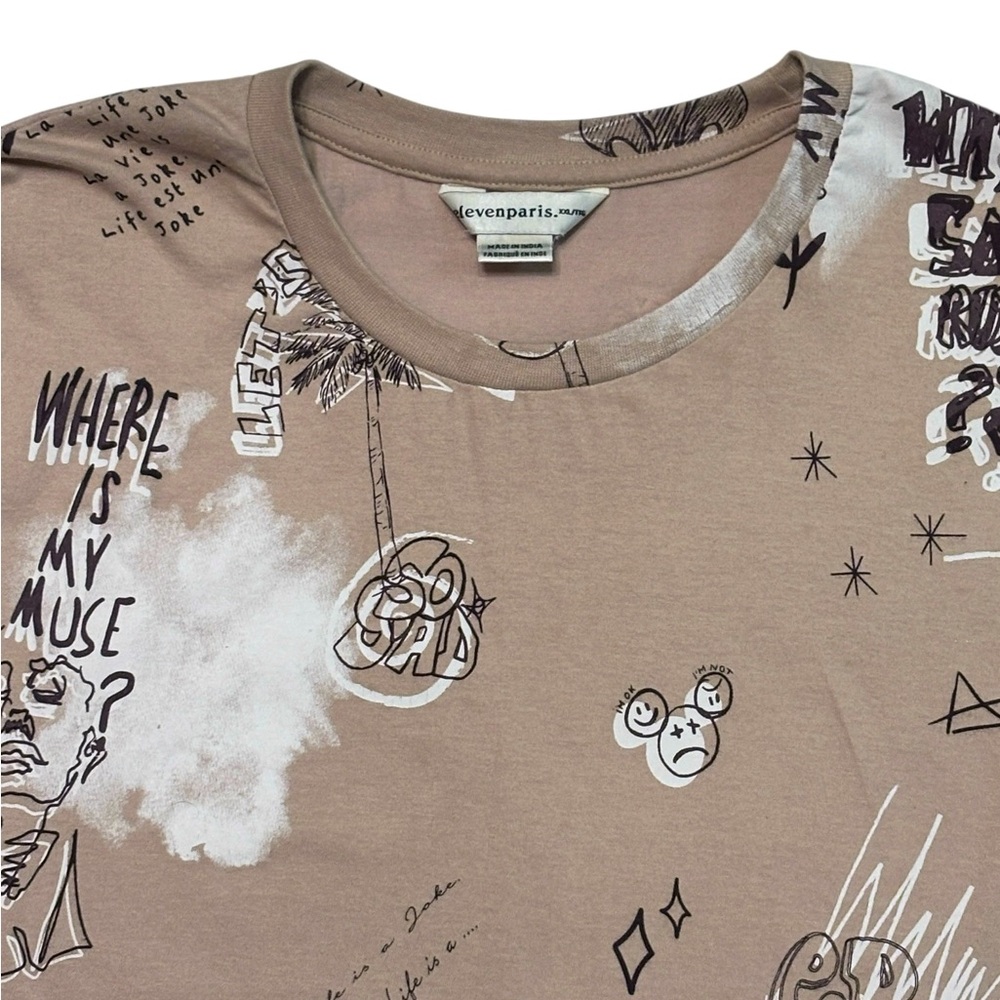 ELEVEN PARIS Tan Doodles & Clouds Print Crew Neck Shirt - Picture 7 of 7